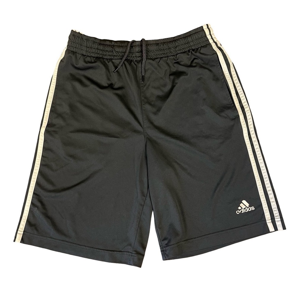Adidas Mens Athletic Shorts Black White Stripes Drawstring Pockets Size L 14/16